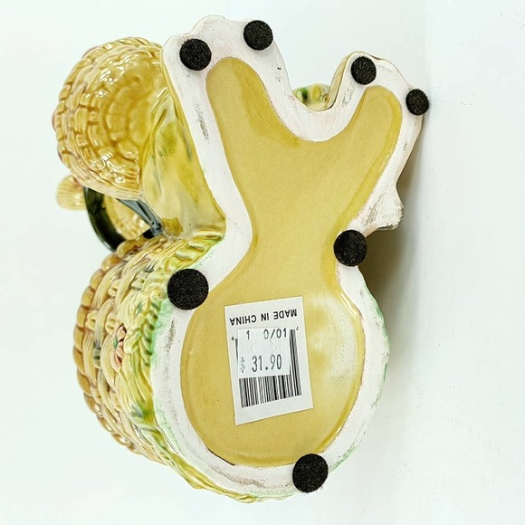 Rabbit With Basket And Top Hat Home Decor, 10" Tall, 8" Deep, 6" Wide, Yellow - Picture 5 of 6